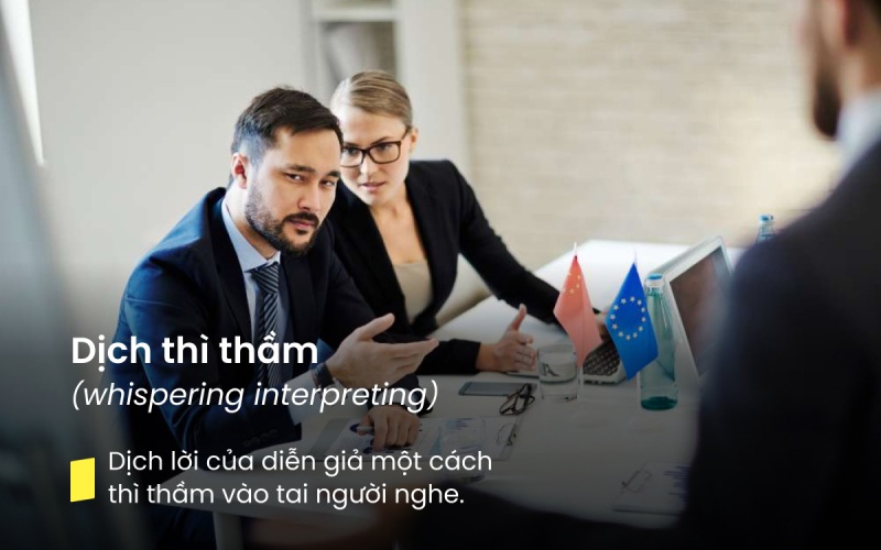 Những điều nên biết khi thuê phiên dịch tiếng Hàn Quốc 4 Phiên dịch thầm thường áp dụng cho các cuộc họp, hội thảo nhỏ yêu cầu tính riêng tư cao