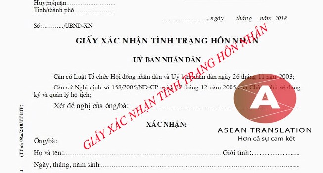 Dịch giấy chứng nhận xác nhận tình trang hôn nhân