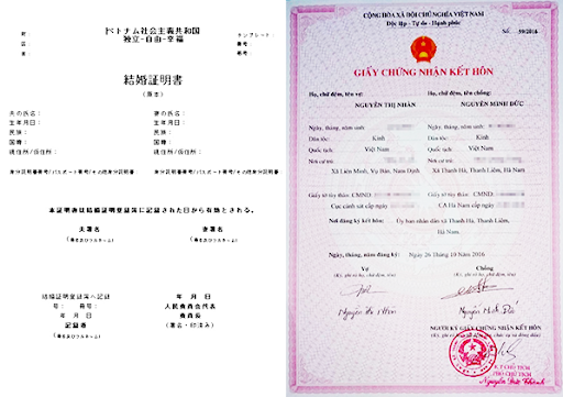 Mẫu bản dịch giấy chứng nhận kết hôn bằng tiếng Nhật