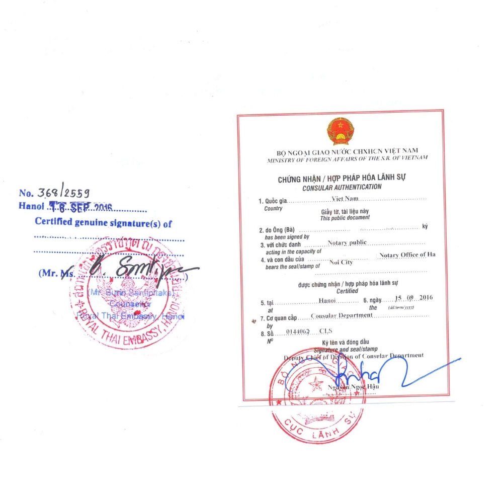 Hợp pháp hóa lãnh sự Thái Lan – Dịch vụ trọn gói tại Dịch Thuật ASEAN 3 Hợp pháp hóa lãnh sự giấy tờ Thái Lan sử dụng ở Việt Nam